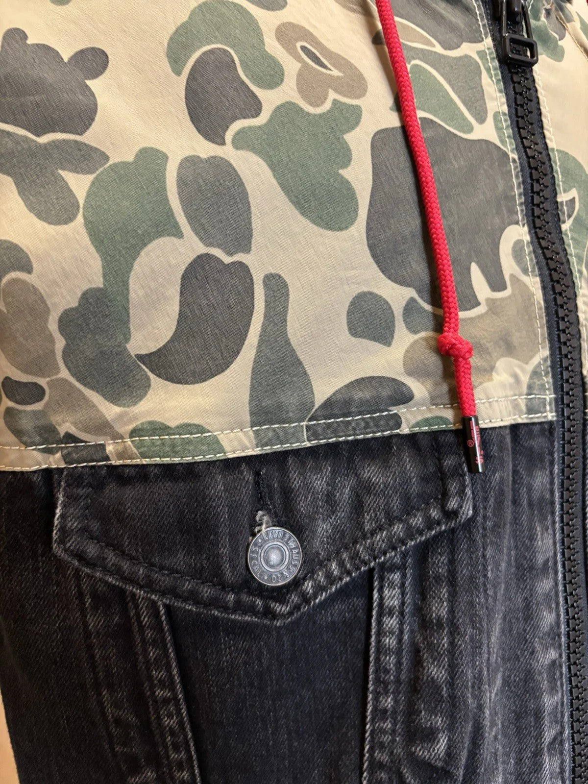 LEVI'S X JUSTIN TIMBERLAKE Rare Denim Coat Camo Hood Trucker Jacket (org $195)