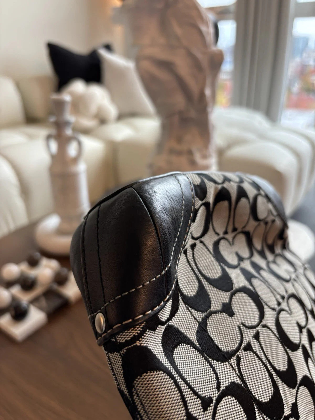COACH Vintage Bucket Bag Handbag Black Leather Canvas Adjusting Strap (org $350)