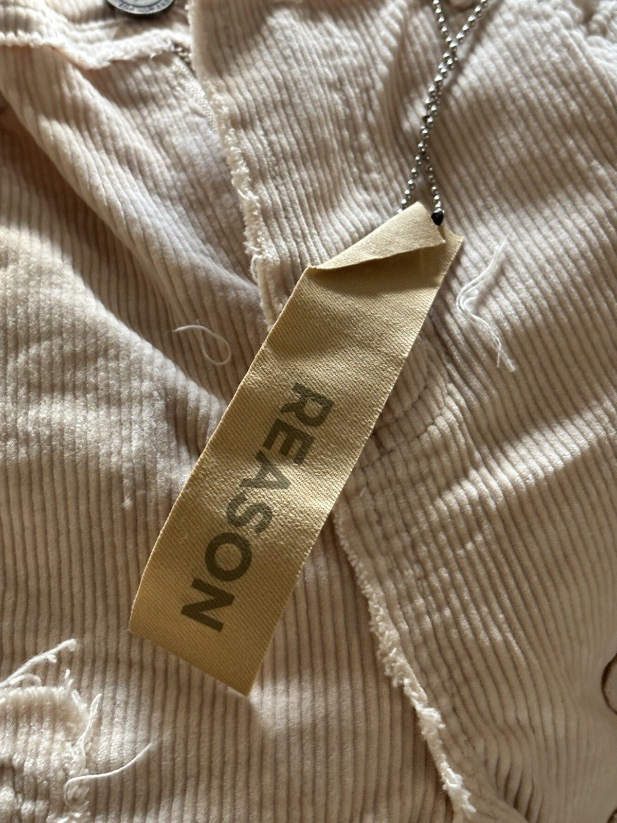 NWT REASON Mens Beige Distressed Pocket Premium Denim Straight Fit Jeans Size 30