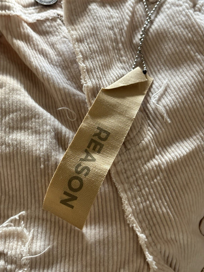 NWT REASON Mens Beige Distressed Pocket Premium Denim Straight Fit Jeans Size 30