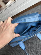 COACH Swagger 27 Pebble Leather Satchel Bag Electric Blue Top Handles (org $395)