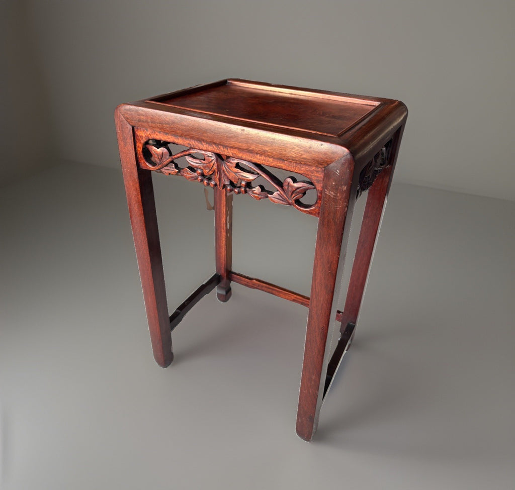 ANTIQUE Chinese Rosewood Pedestal Stand Carved Hardwood Plant Tea Side Table