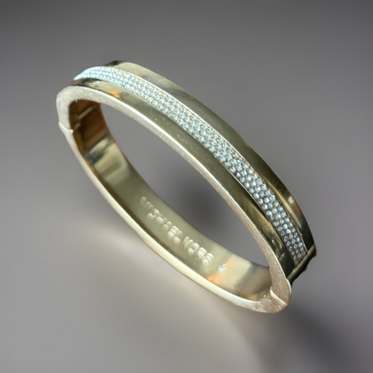 MICHAEL KORS Brand Gold Pave Crystal Fulton Bangle Bracelet MK Signed (org $195)