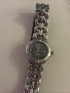 VINTAGE Croton Diamond Accent Quartz Watch Gunmetal Dial 36mm Sculpted Bracelet