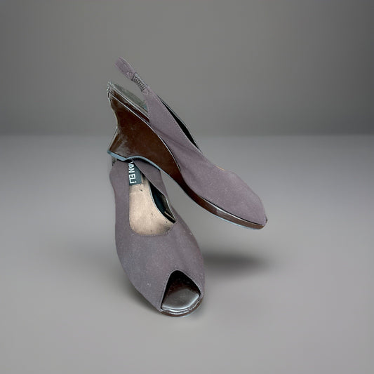VANELI Brown Suede Leather Wedge Sandals Peep Toe Leather Heels Women Size 8.5 M