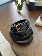COACH Designer Belt Black Thin Leather Classic Gold Buckle Size 31-36 (org $195)