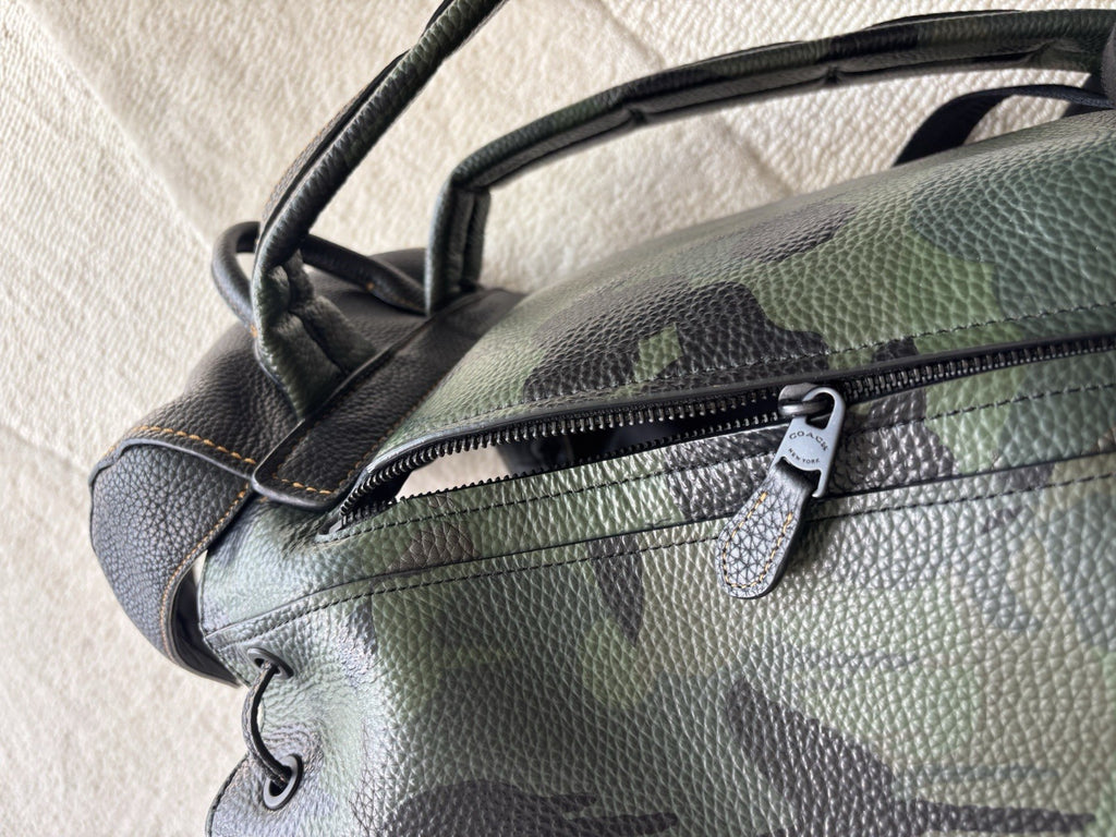 COACH Designer Backpack Rare Camo/black Pebbled Leather Suede Stripe (Org $795)