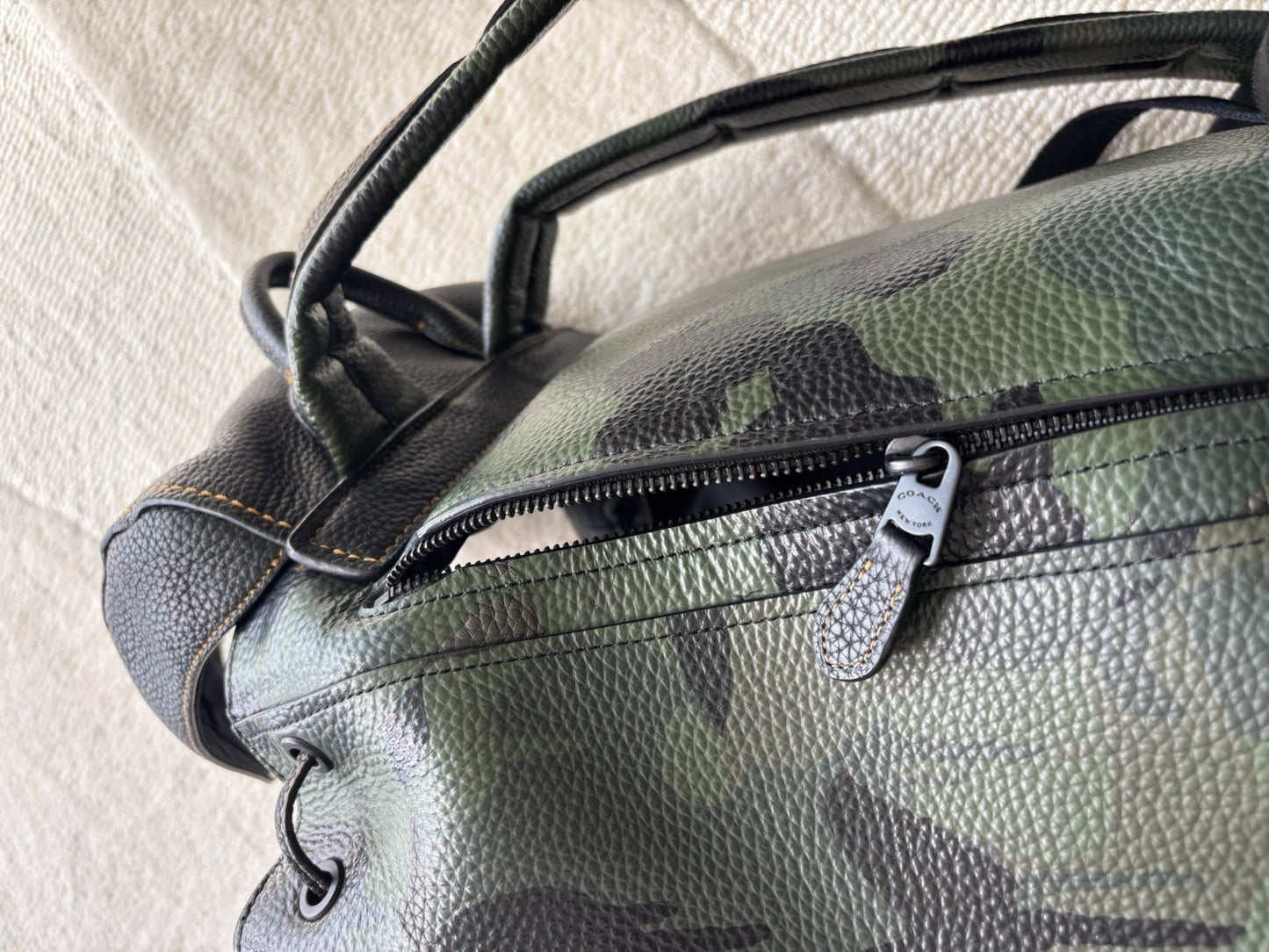 COACH Designer Backpack Rare Camo/black Pebbled Leather Suede Stripe (Org $795)