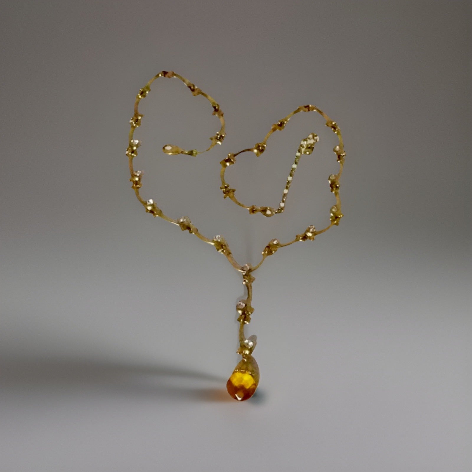 NWT 1980s AVON Nikki Ricci Goldtone Rhinestone Vine Drop Pendant Necklace W/ Box