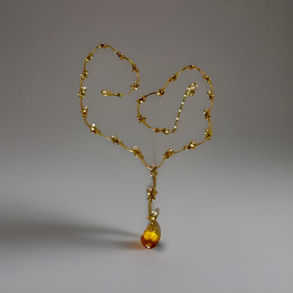 NWT 1980s AVON Nikki Ricci Goldtone Rhinestone Vine Drop Pendant Necklace W/ Box