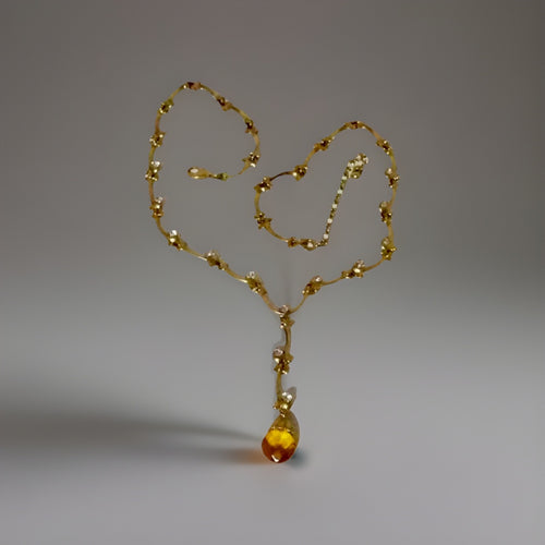 NWT 1980s AVON Nikki Ricci Goldtone Rhinestone Vine Drop Pendant Necklace W/ Box