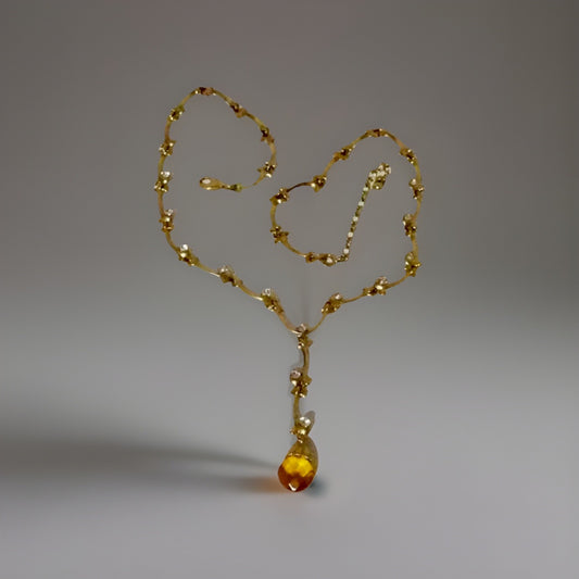 NWT 1980s AVON Nikki Ricci Goldtone Rhinestone Vine Drop Pendant Necklace W/ Box