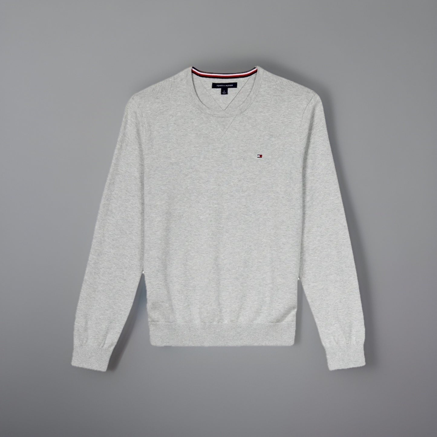 TOMMY HILFIGER Classic V-Neck Sweater Logo Pullover Gray Men Size L (org $75)