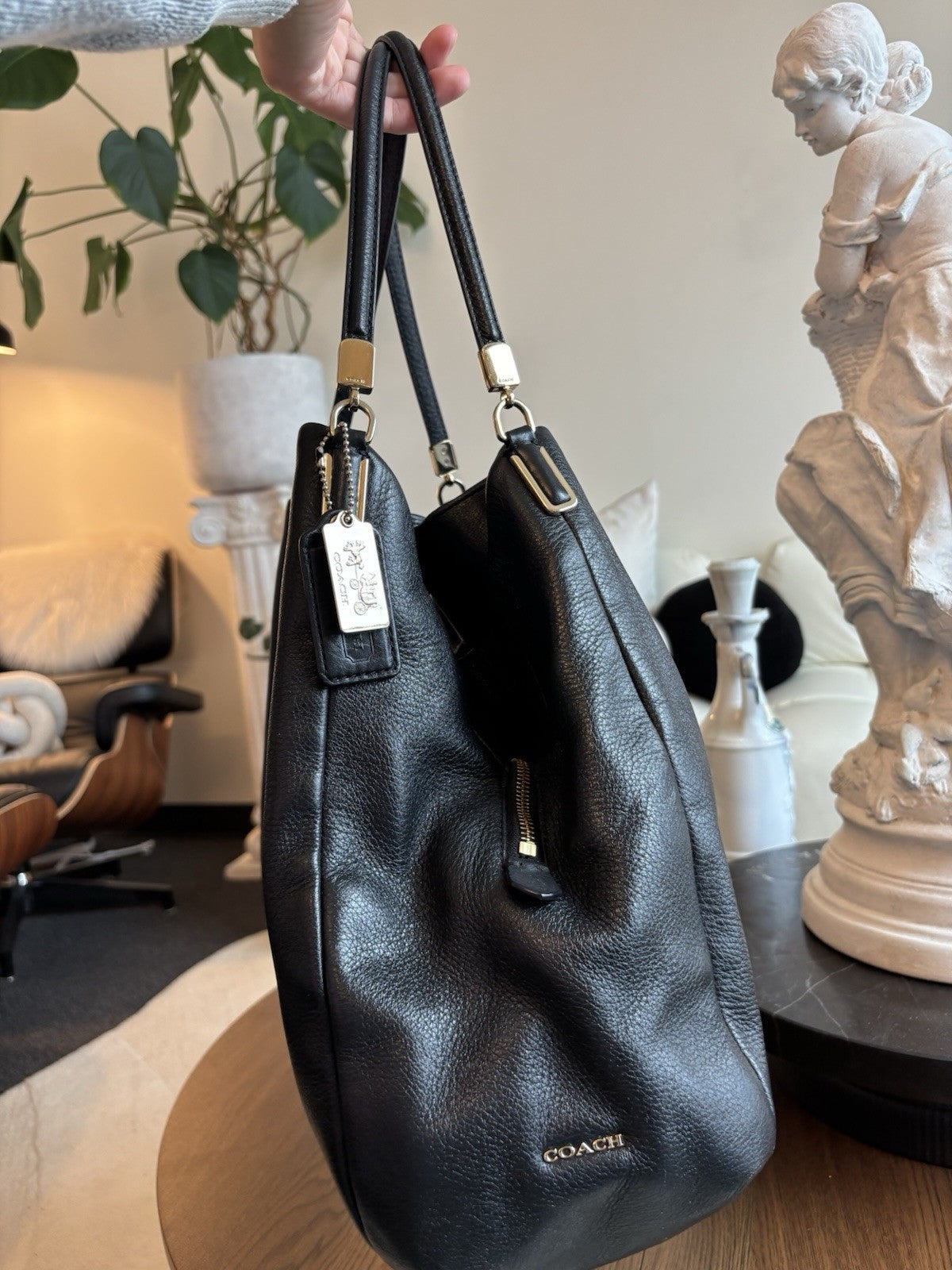 Designer COACH Madison Phoebe Shoulder Bag Black Leather 3Compartment (org $395)