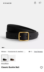 COACH Designer Belt Black Thin Leather Classic Gold Buckle Size 31-36 (org $195)