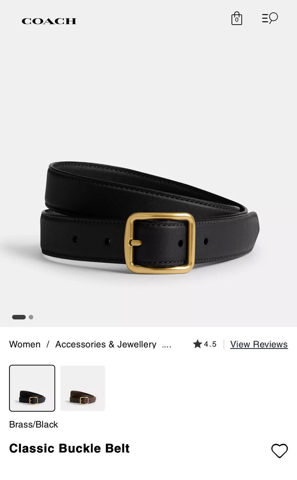 COACH Designer Belt Black Thin Leather Classic Gold Buckle Size 31-36 (org $195)