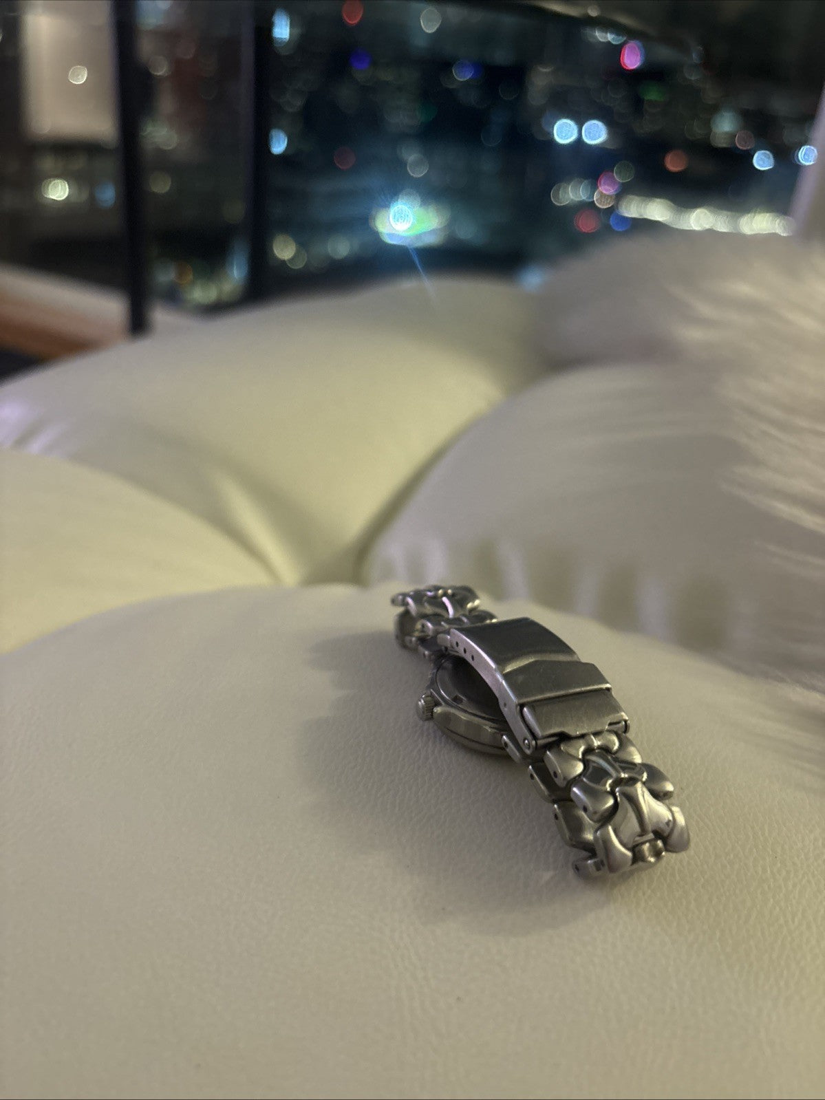 VINTAGE Croton Diamond Accent Quartz Watch Gunmetal Dial 36mm Sculpted Bracelet