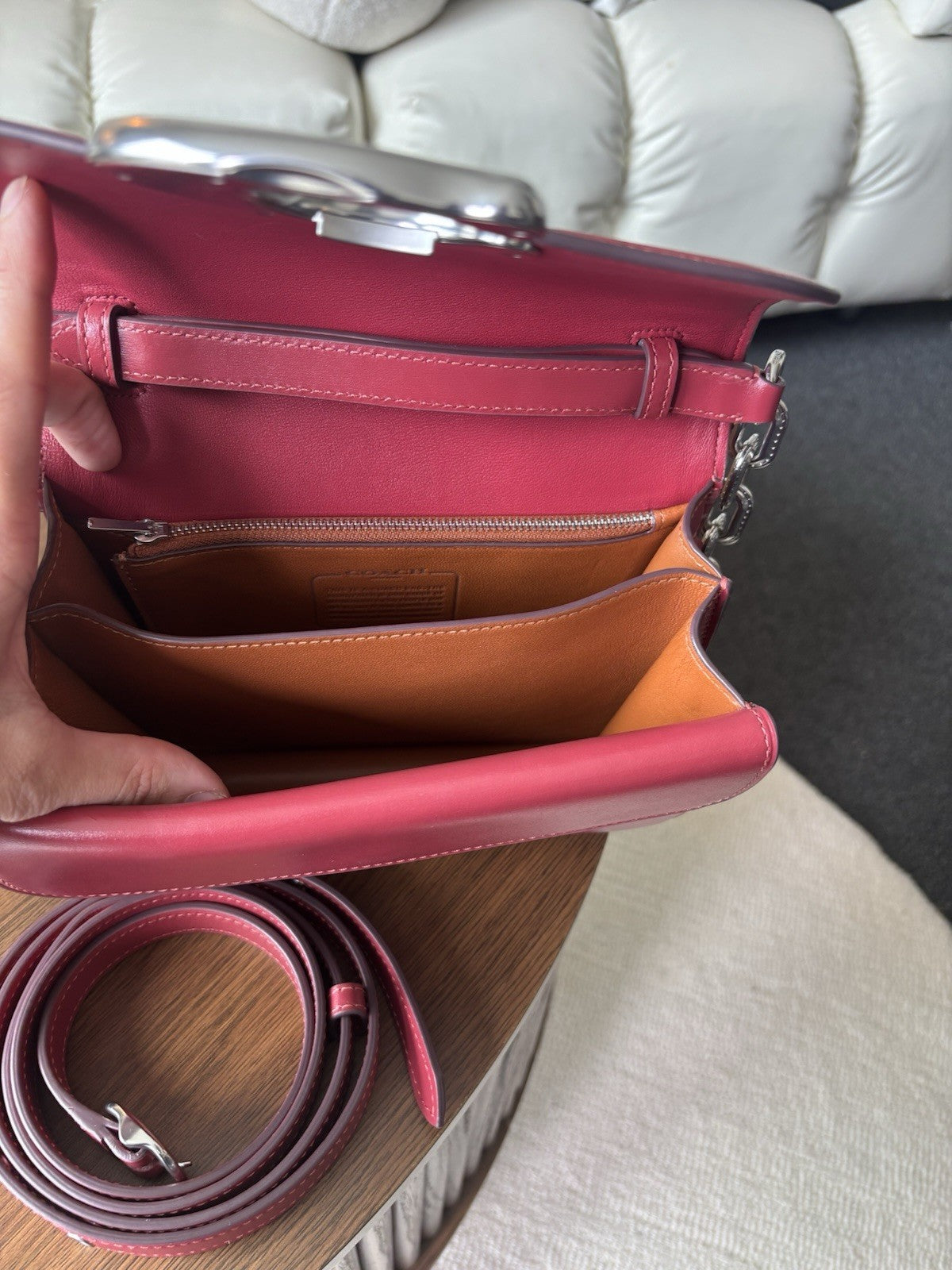 COACH Idol Red Leather Logo Plaque Chain Shoulder Bag Crossbody Strap (org $695)