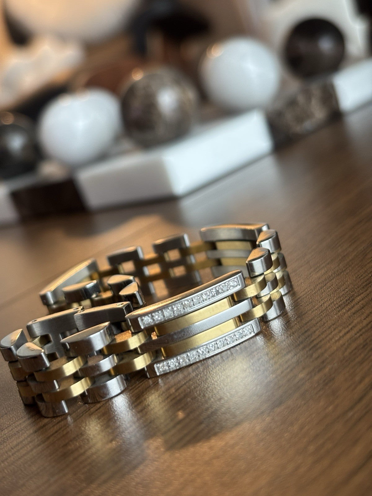 DIAMOND Link Gold Silver Men Bracelet (1/2 ct. t.w.) Stainless Steel (org $650)