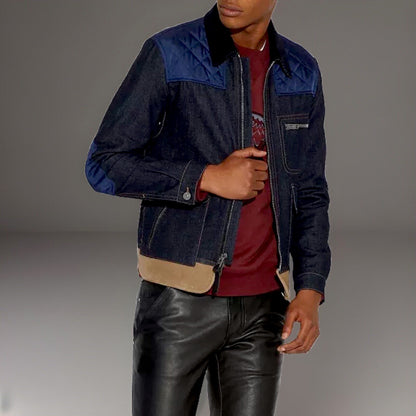 NEW Designer COACH Denim Shearling Jacket Coat Blue Tan Zip Size 50 (org $895)