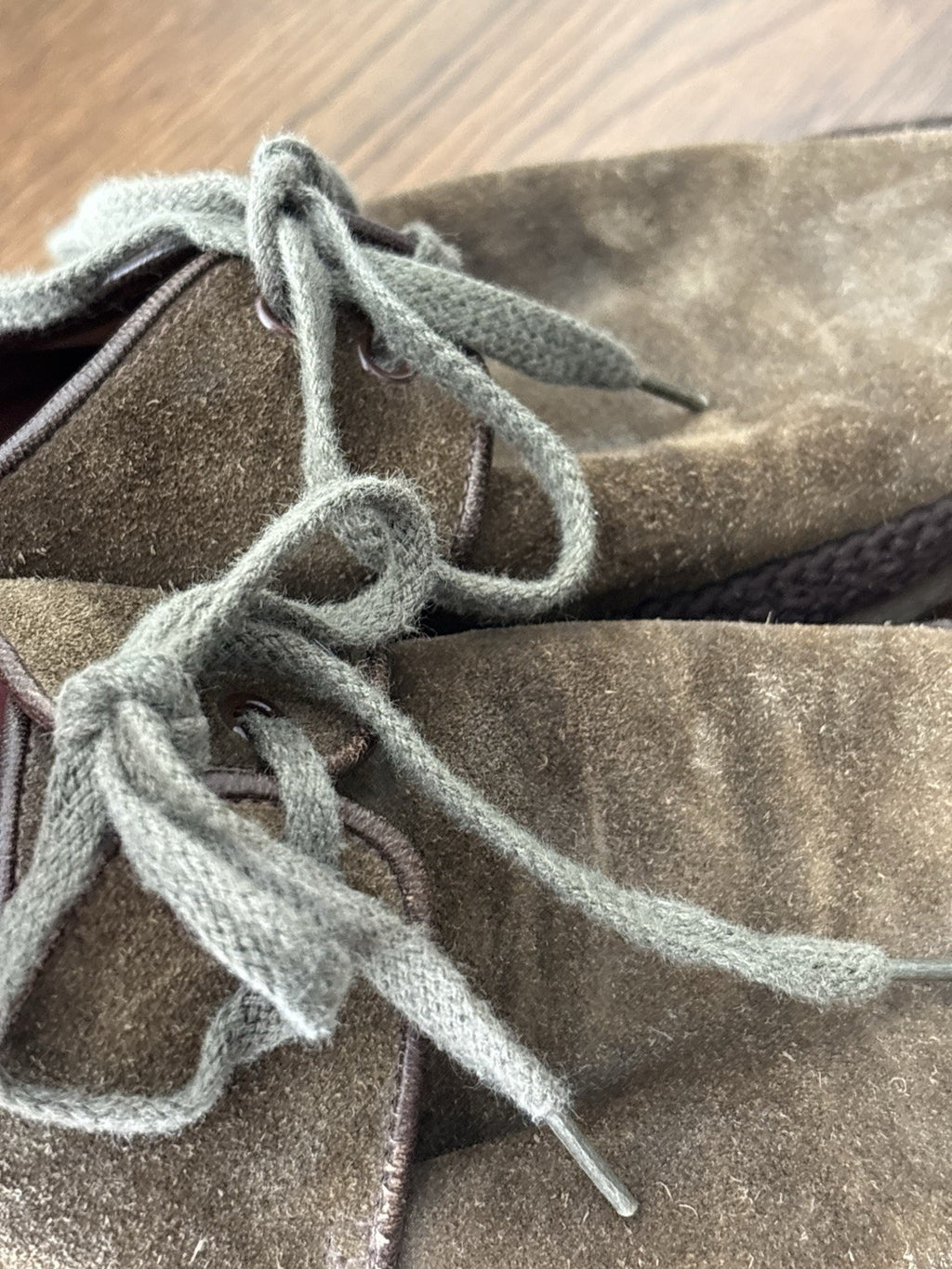 VINTAGE Tan Suede Espadrille Wedge Shoes Lace Up Moc Moccasin Toe Women’s Size 7