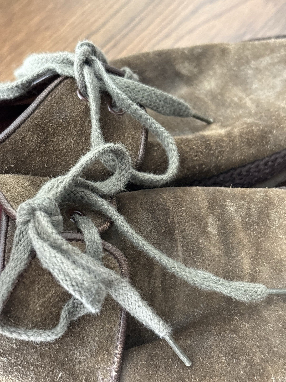 VINTAGE Tan Suede Espadrille Wedge Shoes Lace Up Moc Moccasin Toe Women’s Size 7
