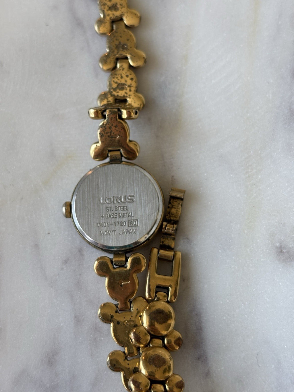 DISNEY Mickey Mouse Vintage 1996 LORUS Watch Gold Character Bracelet Wristwatch