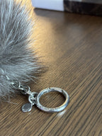 MICHAEL KORS Real Fox Fur Pom Bag Charm Large Keychain Gray Silver (org $225)