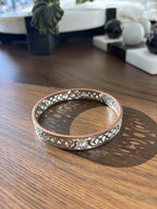 COACH 2004 Signature C Crystal Bangle Bracelet Silver Tone Openwork Rose Edge