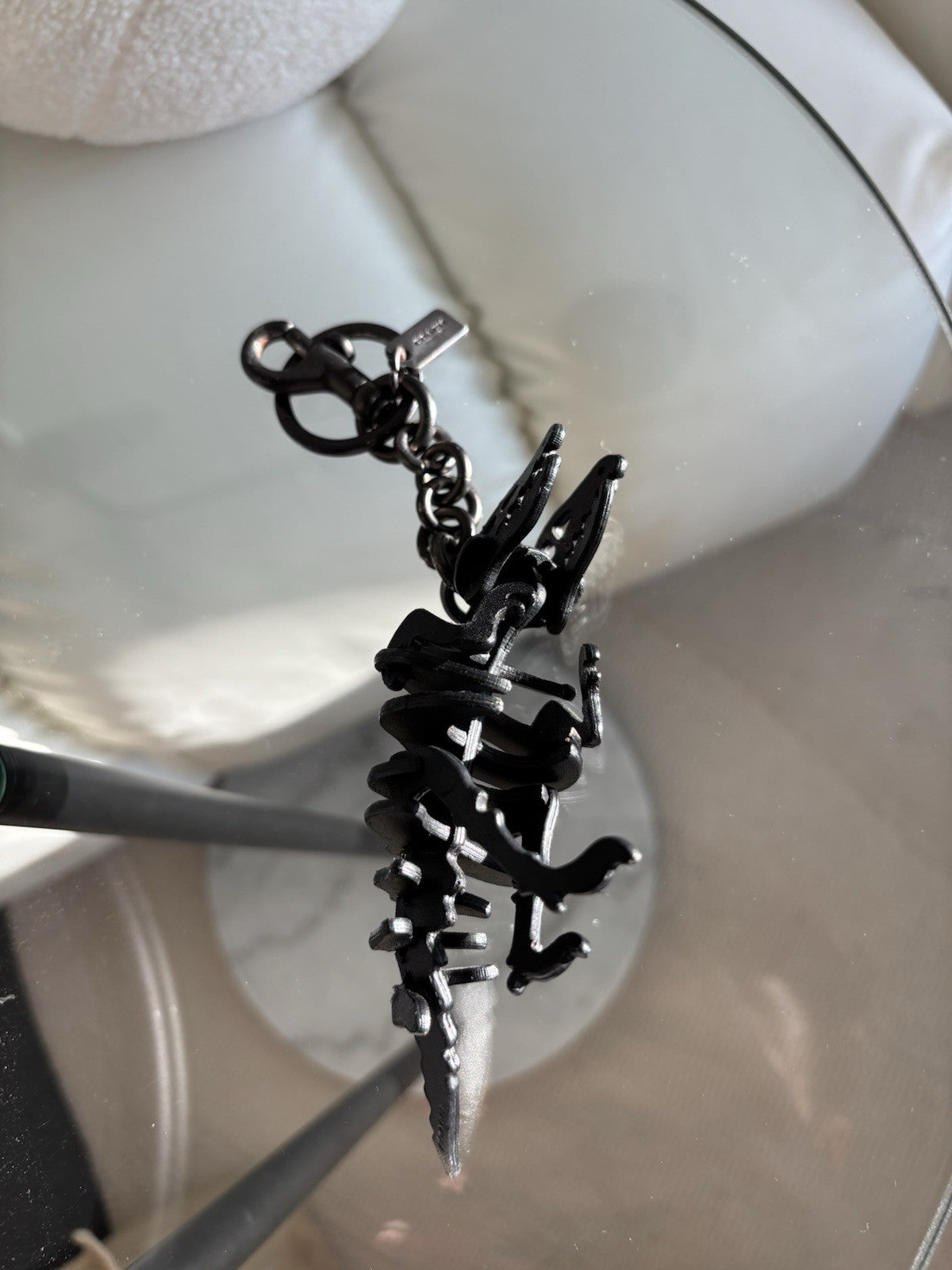 Designer COACH Black Rexy Bag Charm Keychain Fob Dinosaur Leather Skeleton