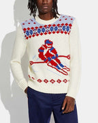 Winter COACH Ski Fair Isle Real Wool Sweater | Hand Knit | Red White Blue ($595)
