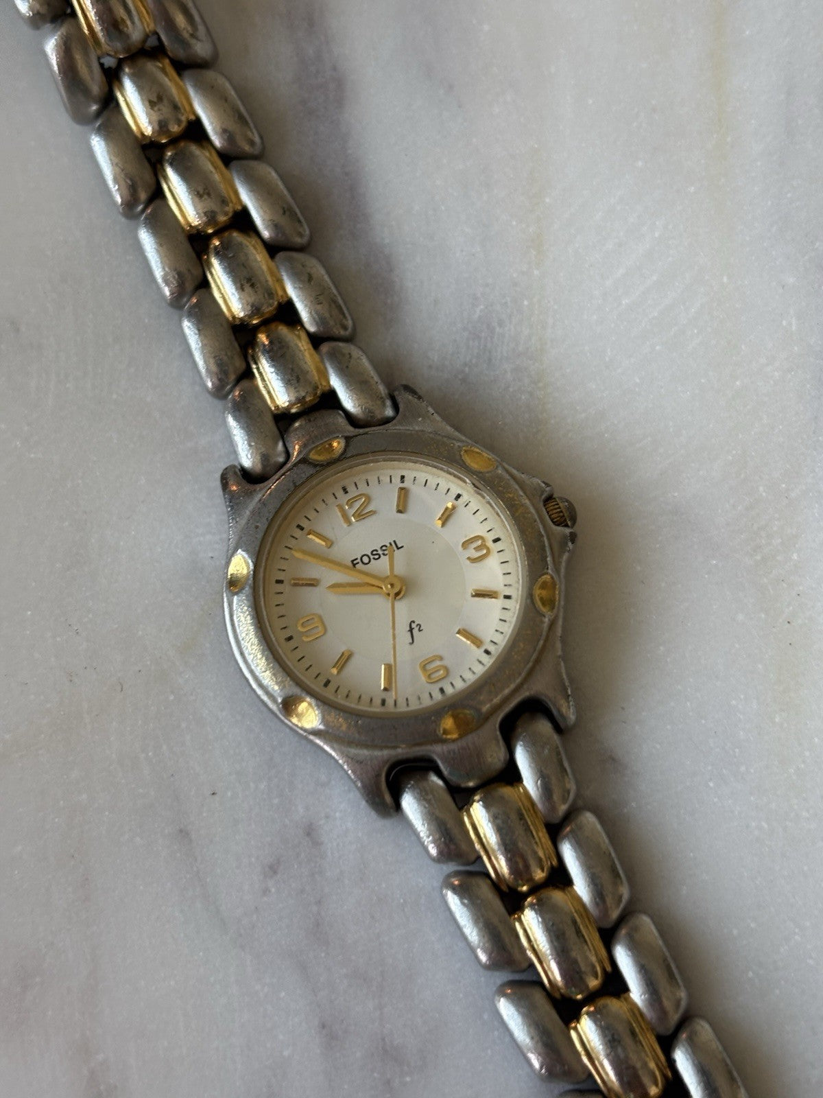 FOSSIL Vintage Y2K Two-Tone Quartz Movement Wrist Watch Gold/Silver (F2 ES-9814)