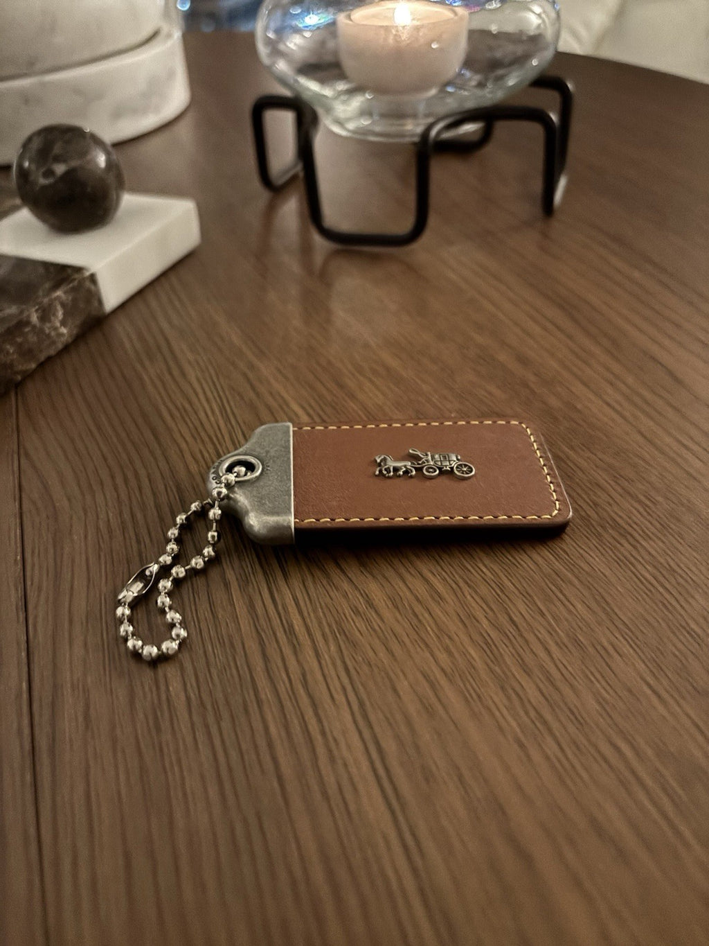 COACH 1941 Designer Hanging Tag Horse Carriage Bag Charm Fob Chain Brown/Silver