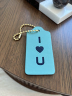 COACH Designer “I Love You” Leather Hanging Tag Bag Charm Fob Teal Blue Silver