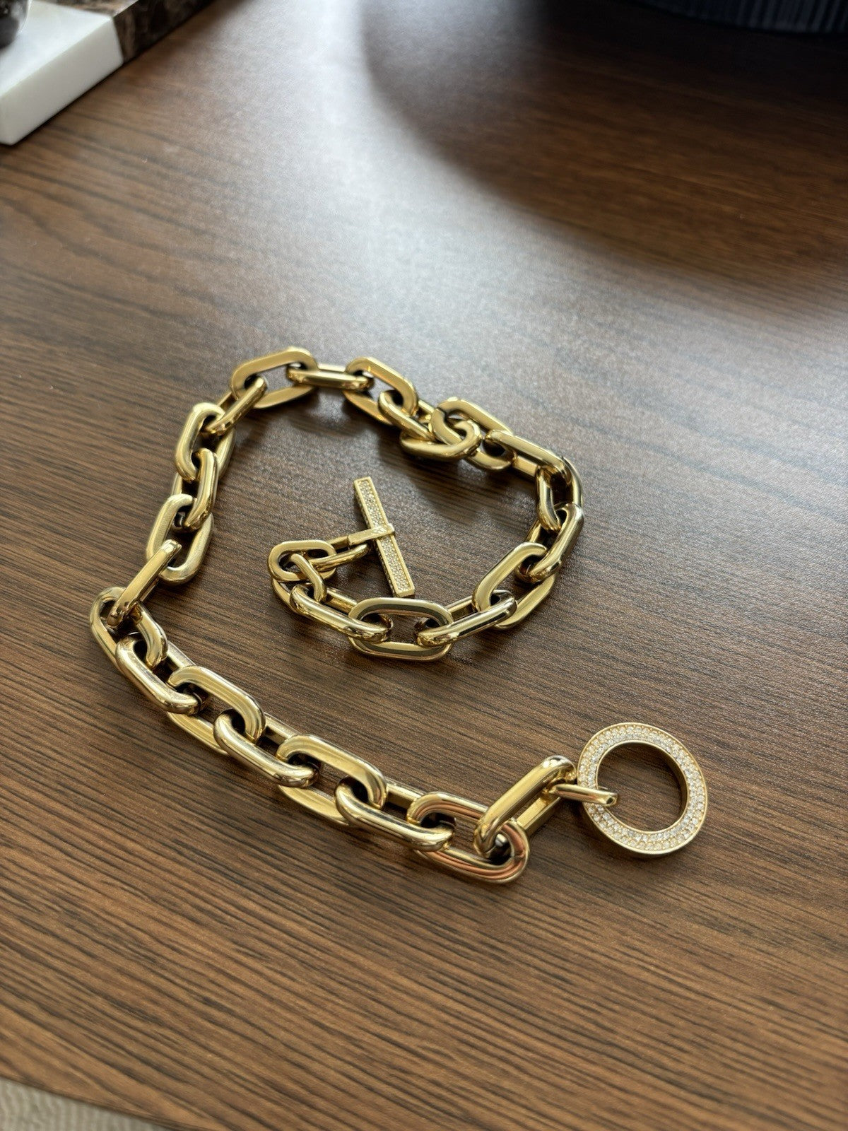 Designer MICHAEL KORS Cityscape Collar Necklace Toggle Choker Gold Chain 16inch