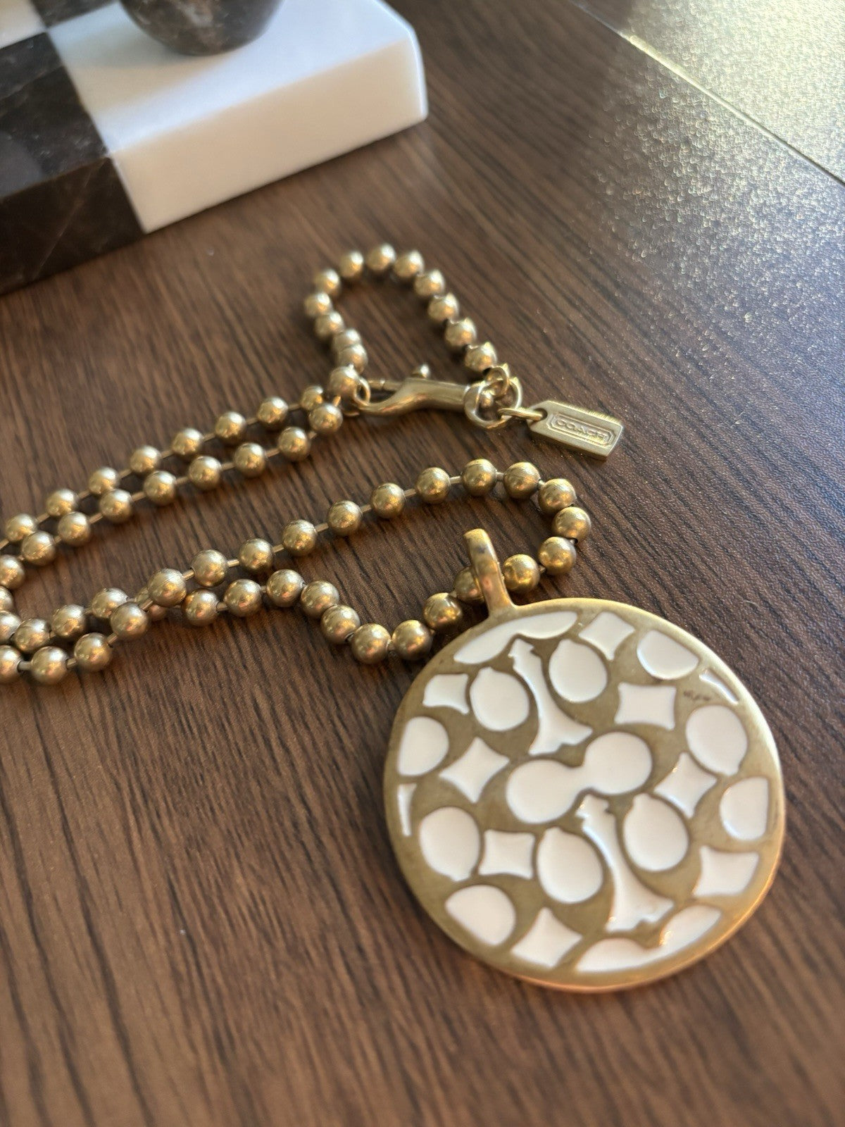 COACH Vintage Signature Pendant Miranda Bead Chain Link Necklace Gold (org $200)