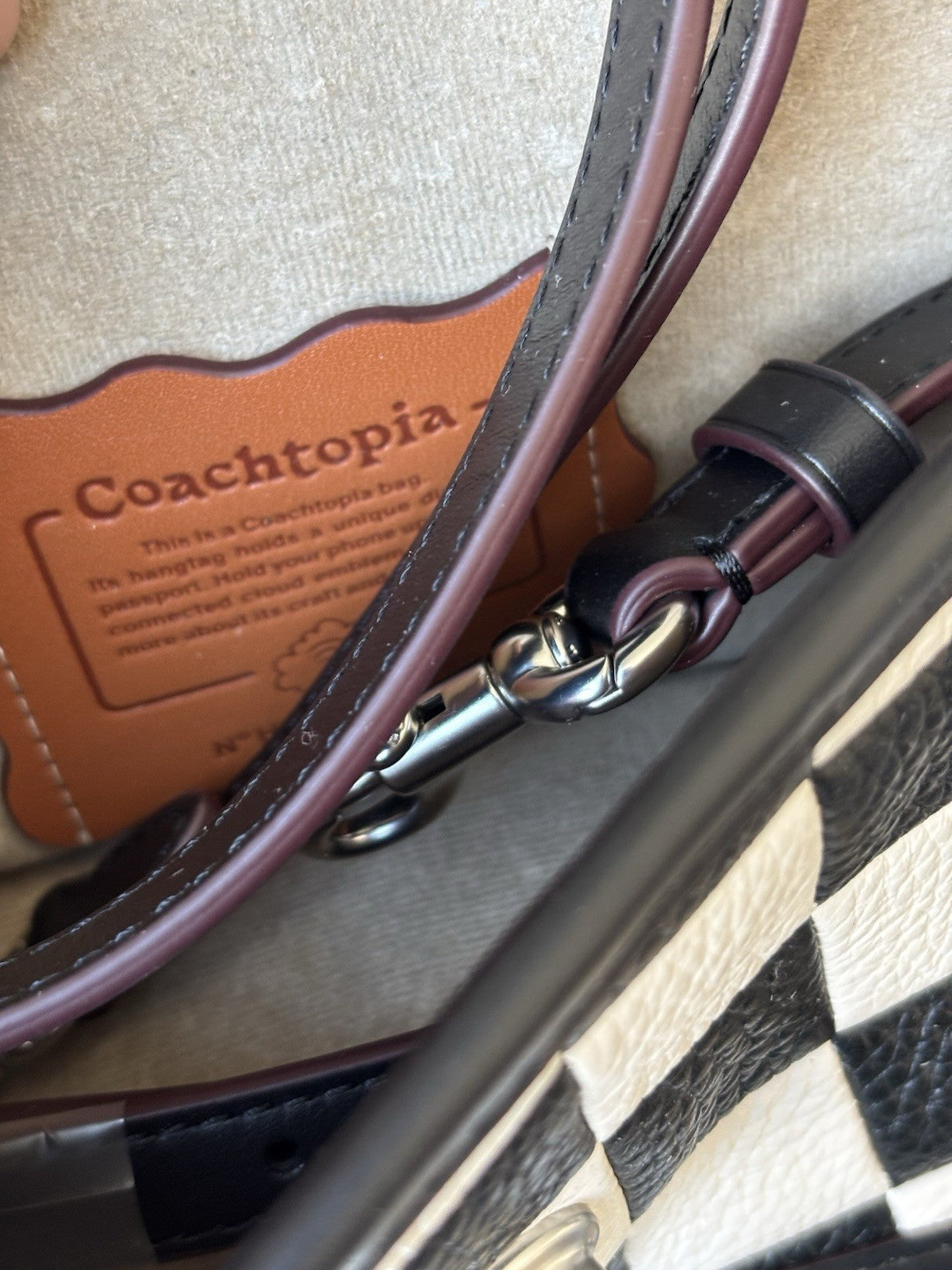 COACH Coachtopia Wavy Dinky Crossbody Bag Black/white Checkerboard Check Leather