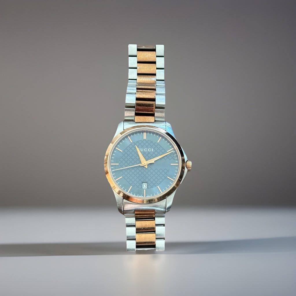 GUCCI Designer G-Timeless Gray Dial Rose Gold 2 Tone Watch #YA126446 (org $1170)