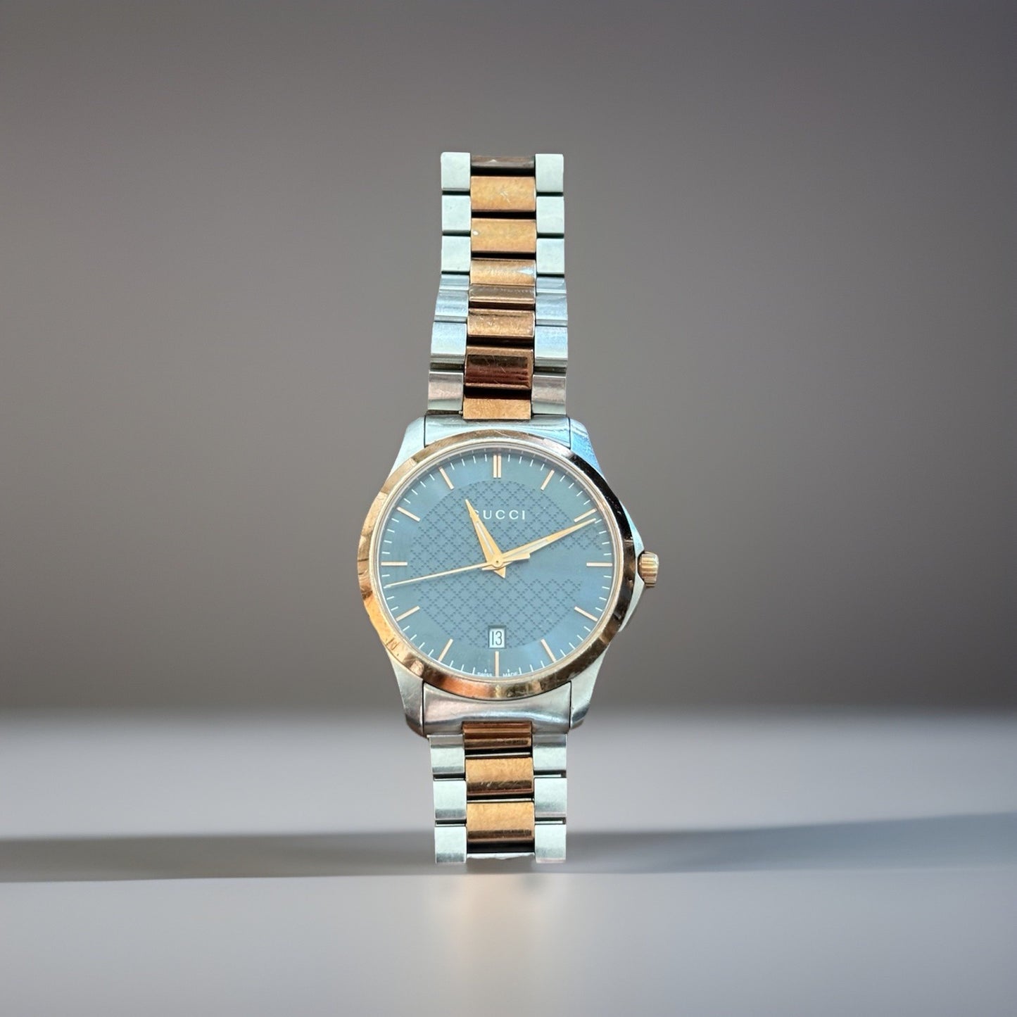 GUCCI Designer G-Timeless Gray Dial Rose Gold 2 Tone Watch #YA126446 (org $1170)