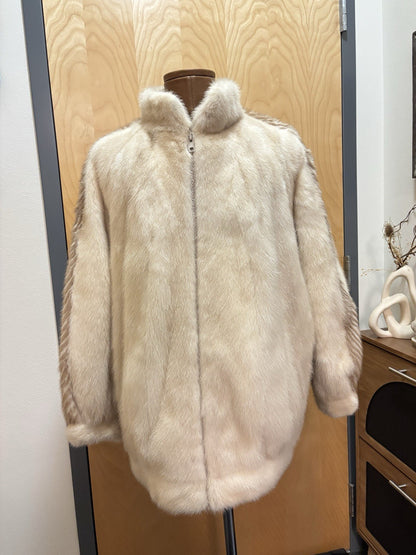 1970 FABIANI ROMA Vintage Mink Real Fur Coat Zip Jacket Cream/White (org $3500)