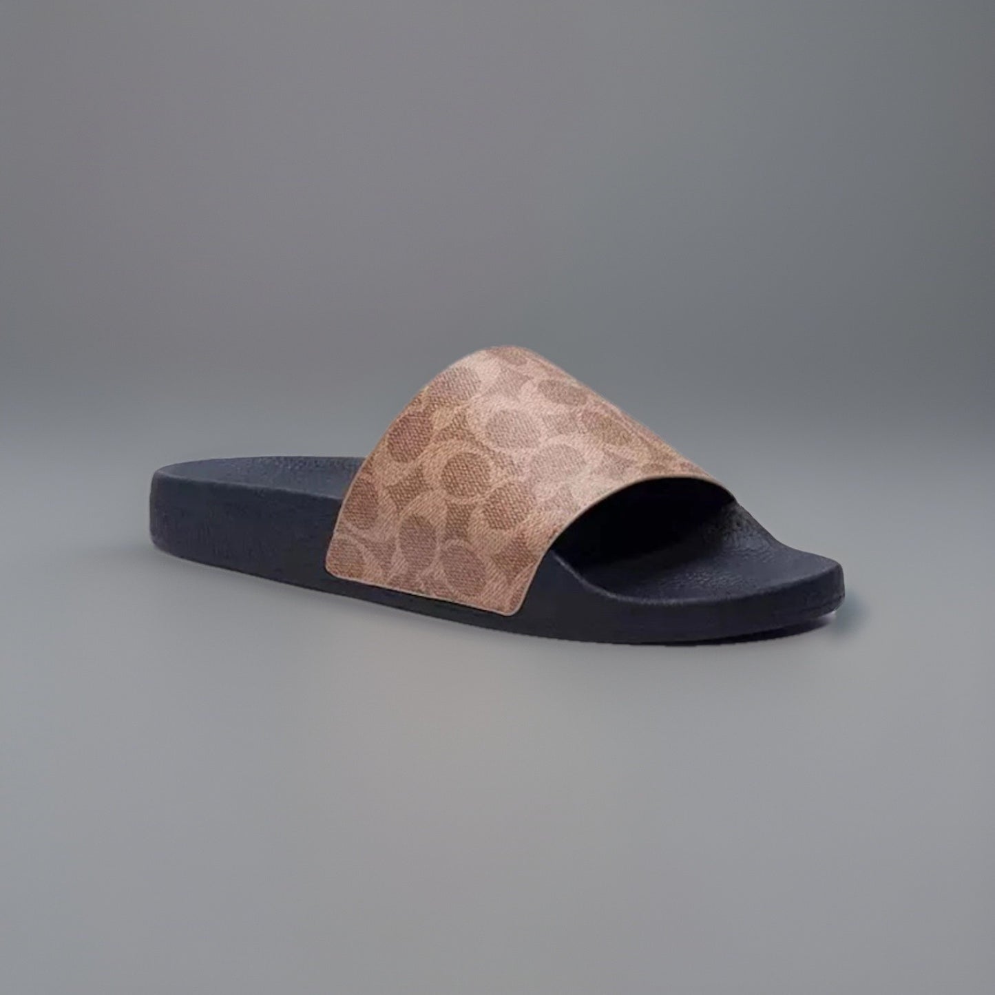 COACH Designer Sport Slide Signature “C” Pool Black/Tan Women Size 6 (org $195)