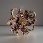 AVON Brooch Pin Ruby Red /Amber Rhinestones Gold 35 Year Anniversary 3” New