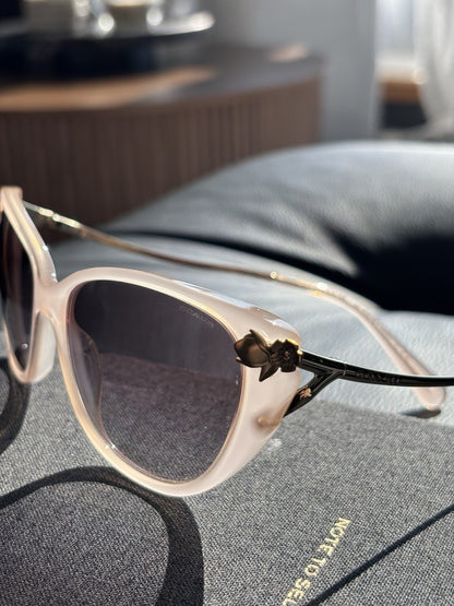 NEW Designer COACH Retail Light Pink Sunglasses Brass Flower Hardware (org $197)