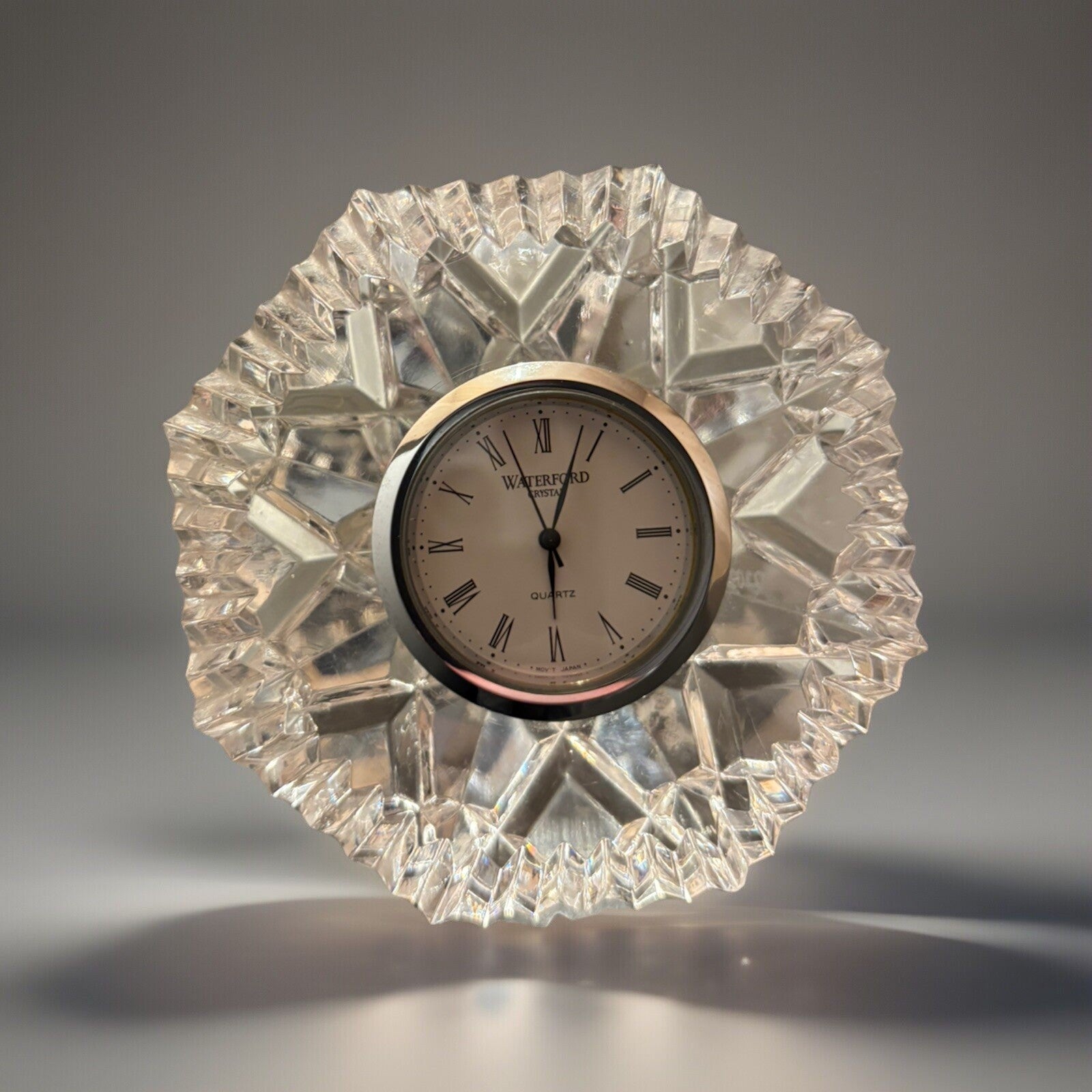 WATERFORD Vintage Crystal Art Deco Diamond Shape Desk Decor Clock 3.5"(org $350)