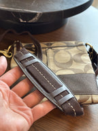 COACH Signature Jacquard Canvas Leather Trim Messenger Crossbody Bag Brown/Beige