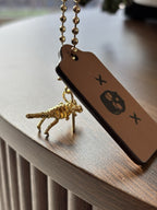 COACH Designer Gold Rexy Charm + Skull Bones Brown Leather Hanging Tag Bag Fob