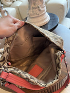 COACH Park Signature Khaki Hobo Handbag Crossbody Orange Pink Leather (org $395)