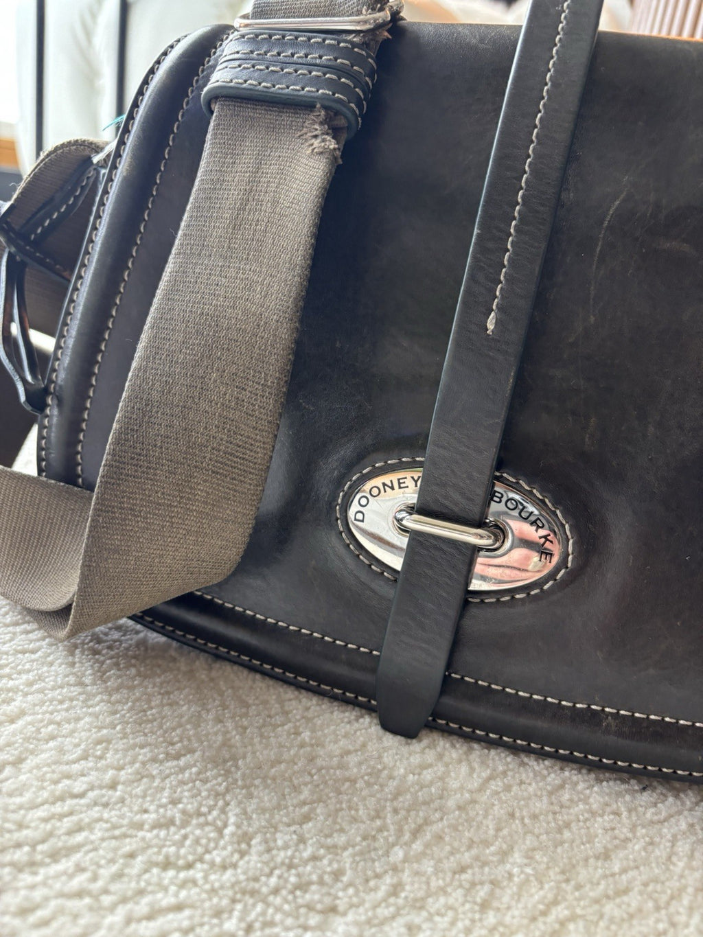 DOONEY & BOURKE Vintage Florentine Leather Calf Satchel Saddle Bag Brown Smooth