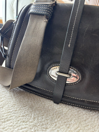DOONEY & BOURKE Vintage Florentine Leather Calf Satchel Saddle Bag Brown Smooth