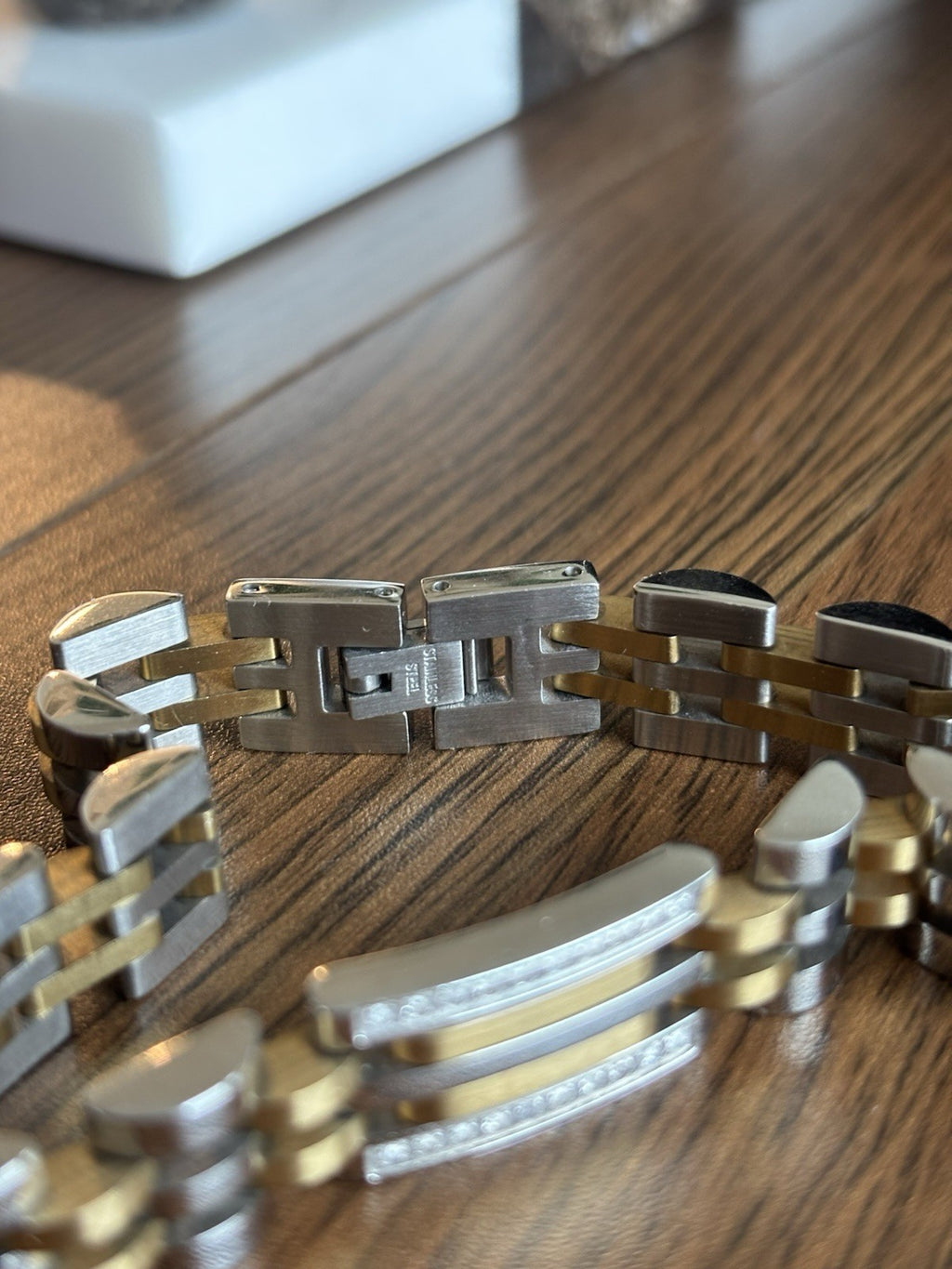 DIAMOND Link Gold Silver Men Bracelet (1/2 ct. t.w.) Stainless Steel (org $650)